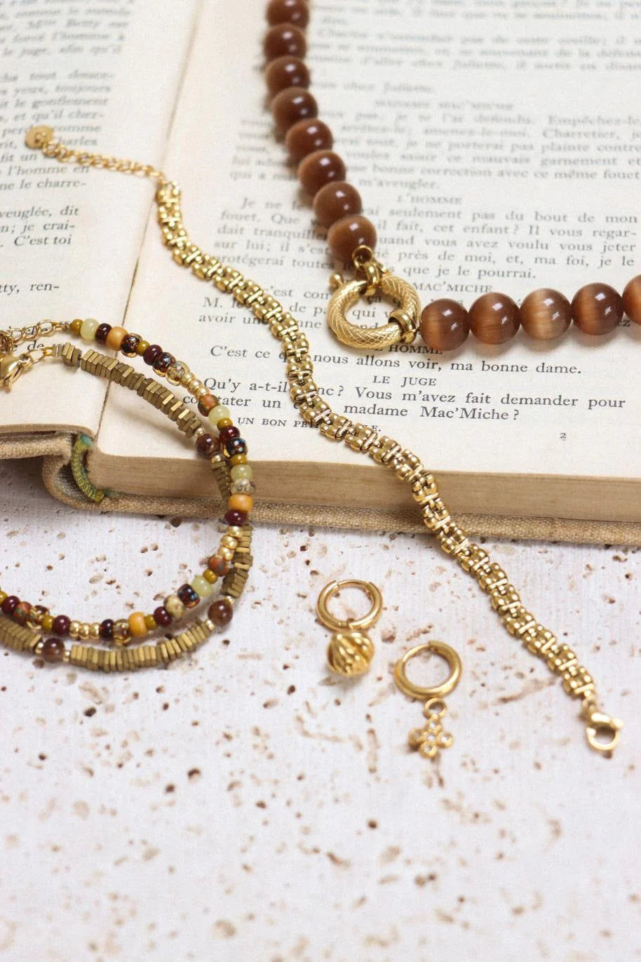 Brown cat eye snake necklace gold Label Kiki