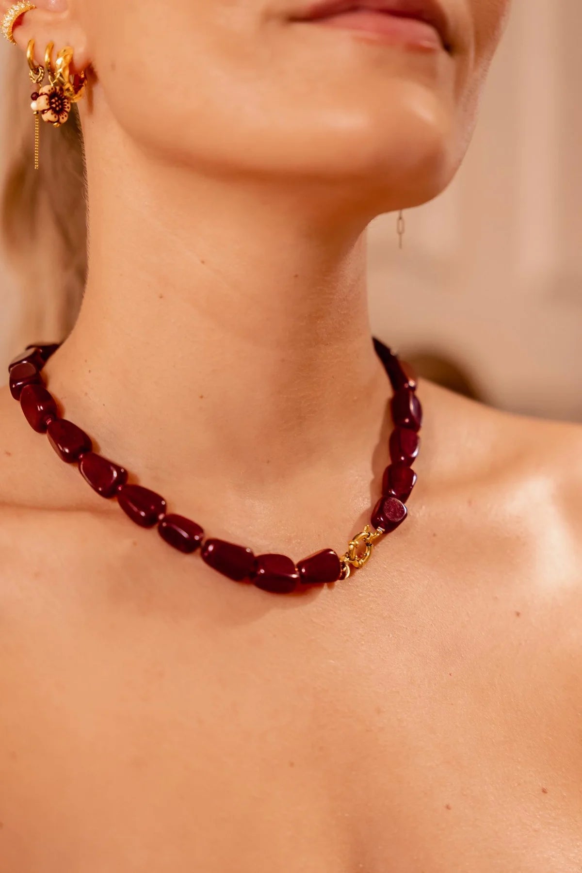 Burgundy necklace gold Label Kiki