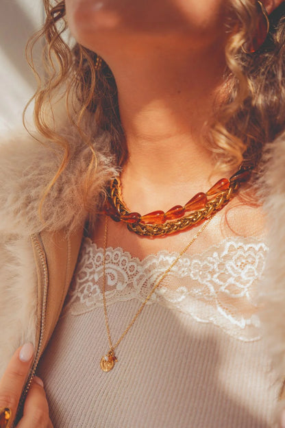 Bruine drup ketting goud Label kiki