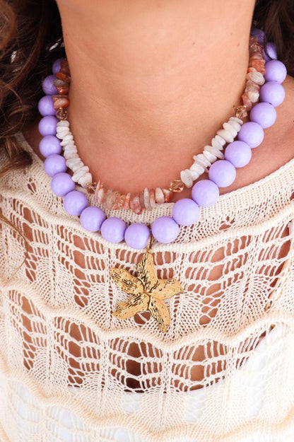 Beige rock ketting goud label kiki