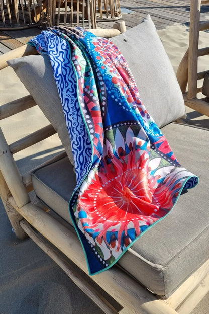 Soobluu strand en reis handdoek Anemon